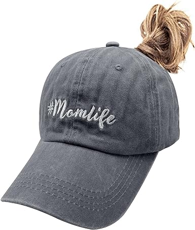 Photo 1 of Blue Waldeal Women's Embroidered Mom Ponytail Hat Messy Bun Vintage Washed Distressed Baseball Cap (one size)