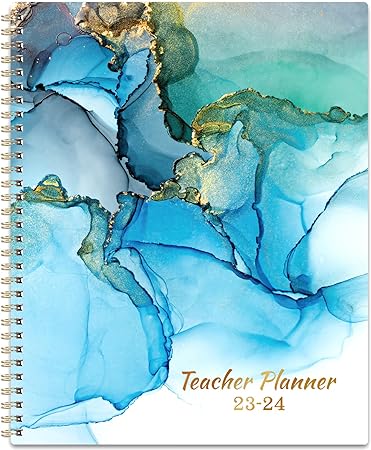 Photo 1 of Teacher Planner 2023-2024 - 2023-2024 Teacher Planner, 11" x 8.3", Academic Planner 2023-2024 from July 2023 to June 2024, Teacher Lesson Plan Book with Back Pocket, Sticky Tabs, 6 Kinds of Additional Function Pages for Scheduling - Teal Waterink
