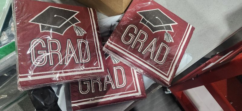 Photo 1 of 108ct Graduation School Spirit Disposable Napkins Burgundy