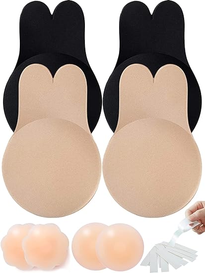 Photo 1 of 2 Pairs Sticky Bra, Backless Strapless Bra, Reusable Cupid Pads Invisible Bra, Invisible Lift up Strapless Bra for Big Busted Women, Rabbit Bar(Beige and Black)-16
