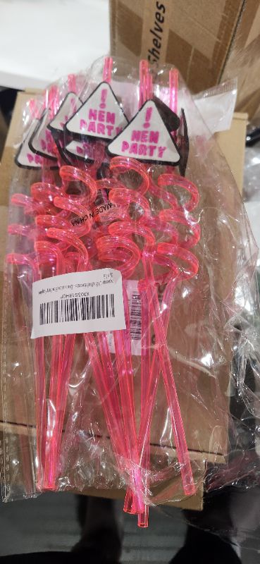 Photo 1 of 10 pcs "Hen Party"  twisty straws- pink