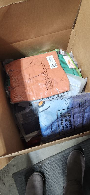 Photo 1 of Box lot of misc mens, womens, and kids clothing. 28 pieces. New and used. Sold as is.