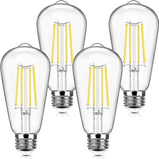 Photo 1 of 4-Pack Vintage E26 LED Edison Bulbs 100W Equivalent 1400LM High Brightness 8W ST58 LED Filament Light Bulbs 5000K Daylight White Medium Base CRI90+ Antique Clear Glass for Home Kitchen, Non-dimmable
