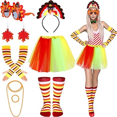 Photo 1 of Bonuci Thanksgiving Turkey Costume Accessories Thanksgiving Tutu Skirt Head Bopper Socks Sunglasses for Women (Thanksgiving) 