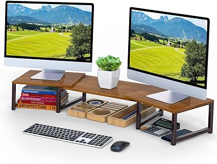 Photo 1 of Skycarper Dual Monitor Riser 3 Shelf Computer Screen Stand with Adjustable Length and Angle 