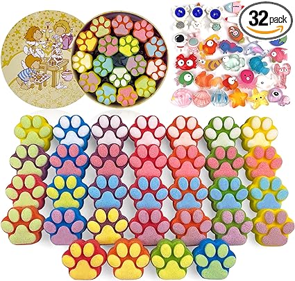 Photo 1 of 32PCS Bath Bomb for Kids, Paw Bath Bombs with Surprise Sea Animal & Space Astronauts Toy Inside, Organic Natural Bubble Bath Bombs Sets with Gift Tin Box, Best Birthday Christmas Gift for Boys Girls 