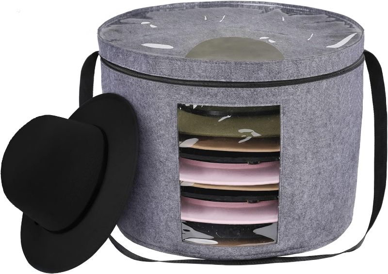 Photo 1 of ZITURI Hat Box, Hat Boxes for Women/Men Storage, Cowboy Hat Box with Transparent Lid, Stuffed Animal Toy Storage | Felt Stackable Round Pop-up Container (Large 1)

