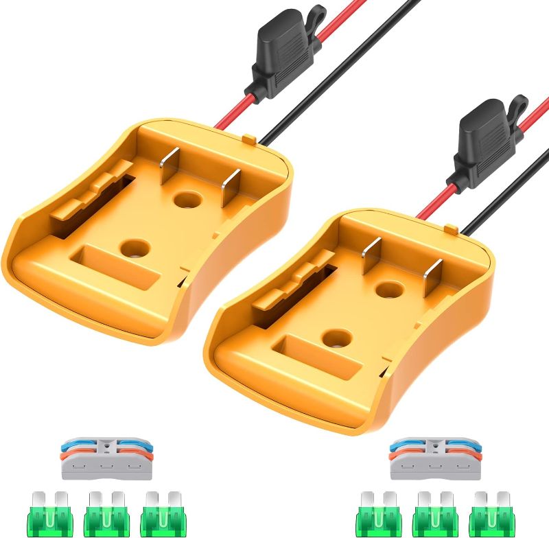 Photo 1 of 2 Packs Power Wheel Adapter for Dewalt 20V Battery Adapter Power Wheels Battery Converter Kit with Fuses & Wire Terminals, 12AWG Wire, Power Connector for DIY Rc Car Toys, Robotics and Rc Truck
