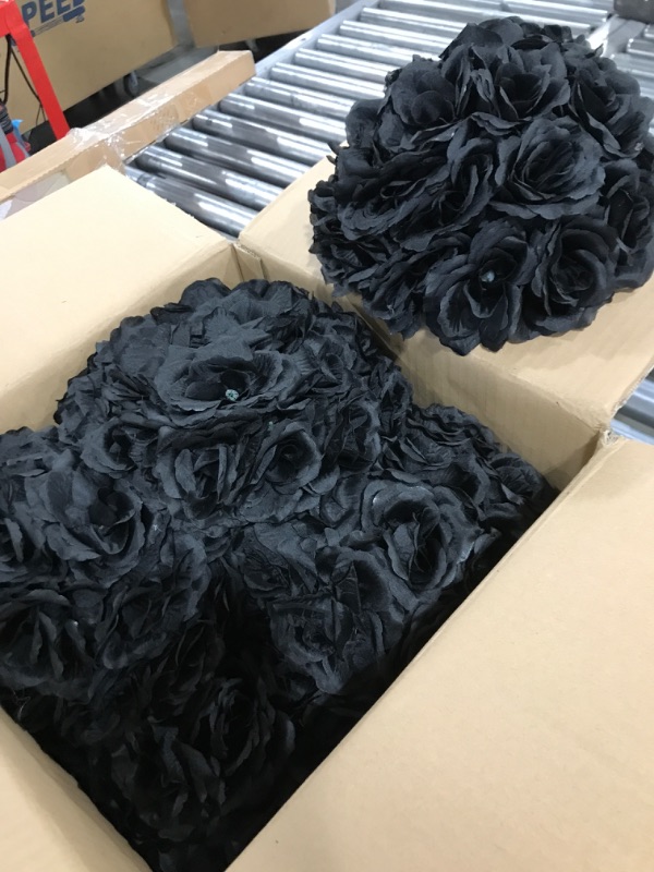 Photo 2 of 10 Inch Artificial Romantic Rose Flower Ball for Home Outdoor Wedding Party Centerpieces Decorations 5 Pack, Black Black 5