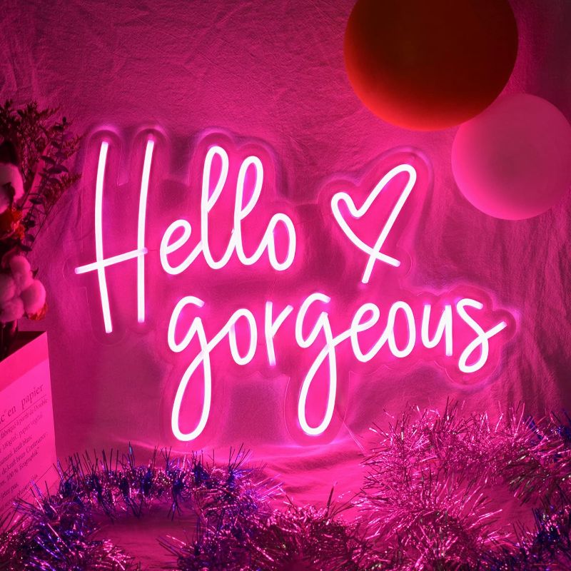 Photo 1 of Large Hello Gorgeous Neon Signs, 28 inches LED Neon Sign Wall Art Gifts Decor for Home Bedroom Party Wedding Bar Cafe Club Decoration 