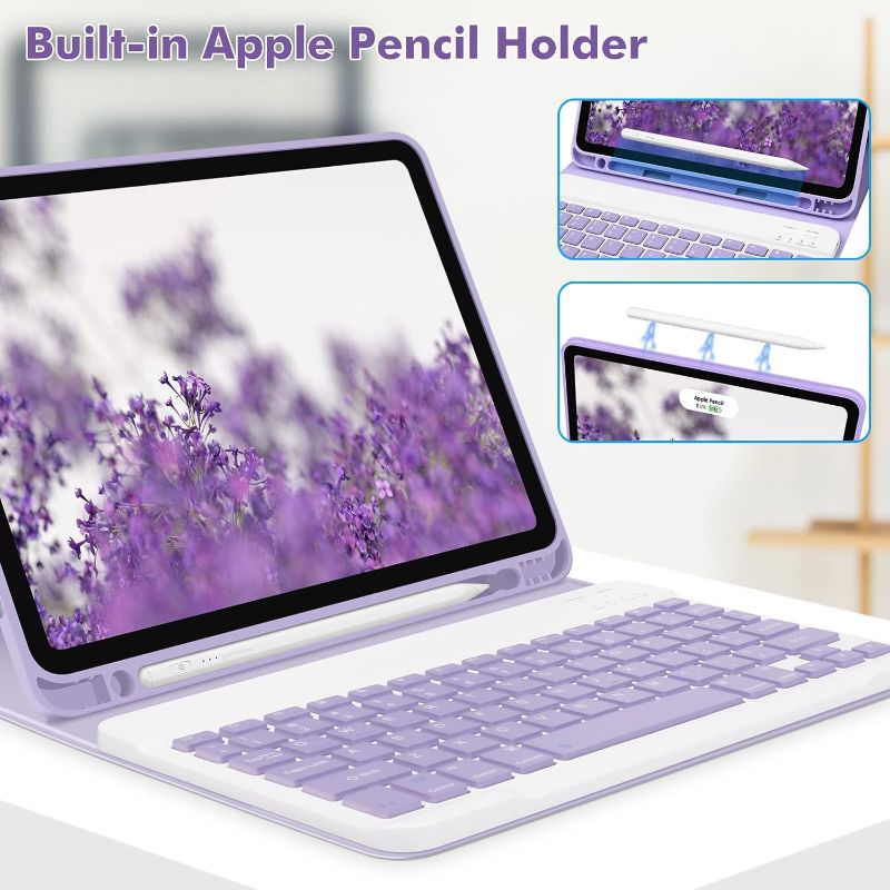 Photo 1 of GOKOCO for iPad Air 4th Generation 10.9 Inch Keyboard Case 2020 Wireless Bluetooth Keyboard Cover with Pencil Holder Tablet Cover for iPad Air 5th Gen 2022 with Magnetic Detachable-Purple 