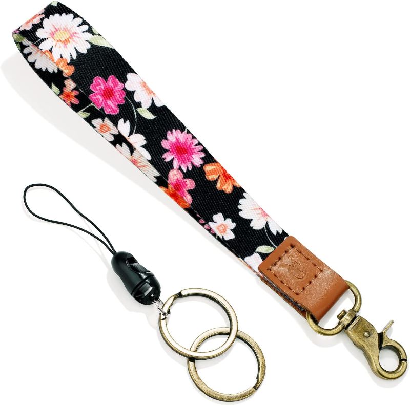 Photo 1 of 2 Pack- Wrist Lanyards Key Chain Holder Premium Quality Wristlet Lanyard Keychain for Women … (Black Chrysanthemum)