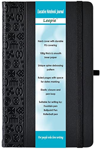 Photo 1 of LEEPIE Journal Notebook Journals for Writing: Leather Journal For Men A5 Lined Notebooks for Work Hardcover Notebook with Pen Holder 160 Pages 100 gsm Thick Paper 5.25 x 8.5 inches (Black with pen)