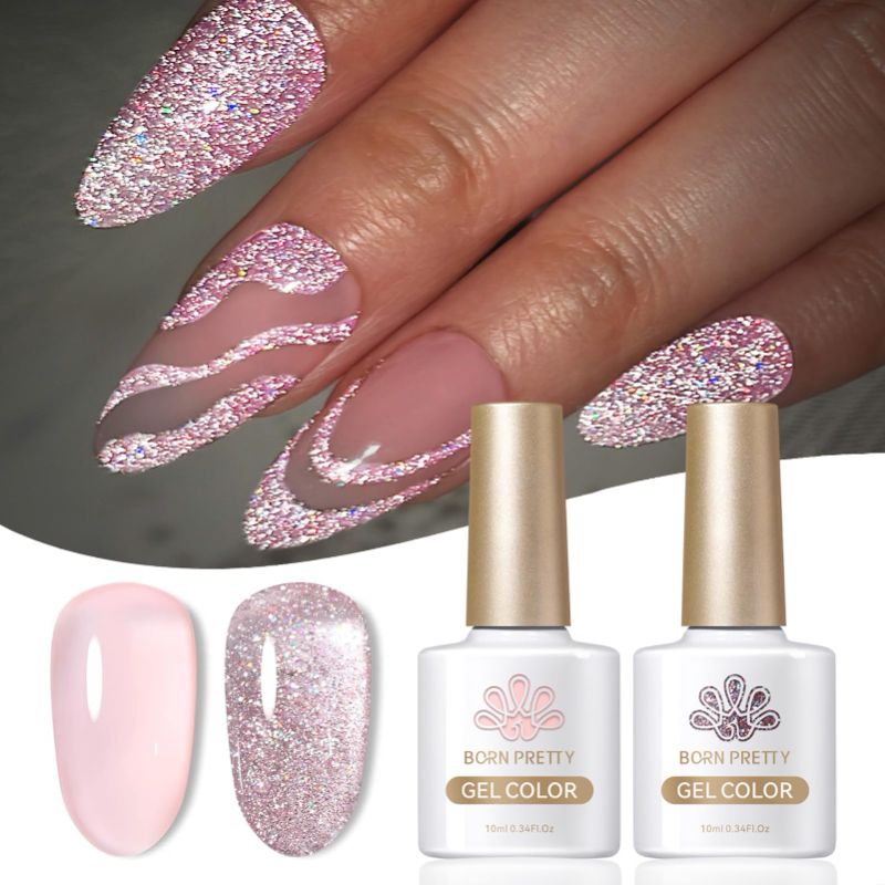 Photo 1 of Born Pretty Jelly Pink Gel Nail Polsih Reflective Glitter Gel Nail Polish Sheer Pink Gel Polish Crystal Transparent Gel Polish Kit Nail Art Varnish Jelly Pink Reflective
