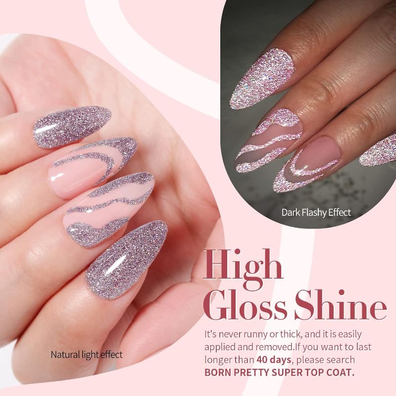 Photo 1 of Born Pretty Jelly Pink Gel Nail Polsih Reflective Glitter Gel Nail Polish Sheer Pink Gel Polish Crystal Transparent Gel Polish Kit Nail Art Varnish Jelly Pink Reflective