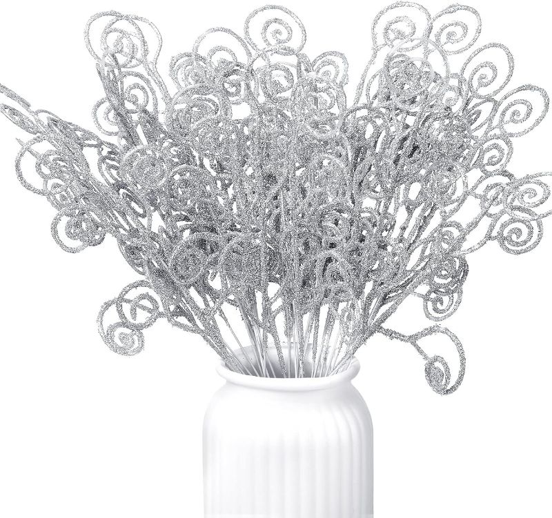 Photo 1 of 50 Pcs Curly Tree Picks and Sprays Twigs Glitter Artificial Stem Picks