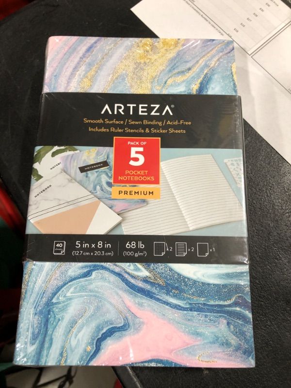 Photo 2 of ARTEZA Small Pocket Notebook Set, 5 Pcs, 5 x 8 inches Disposable Fountain Pens, Set of 12, Art Supplies for Sketching, Journaling, and Doodling