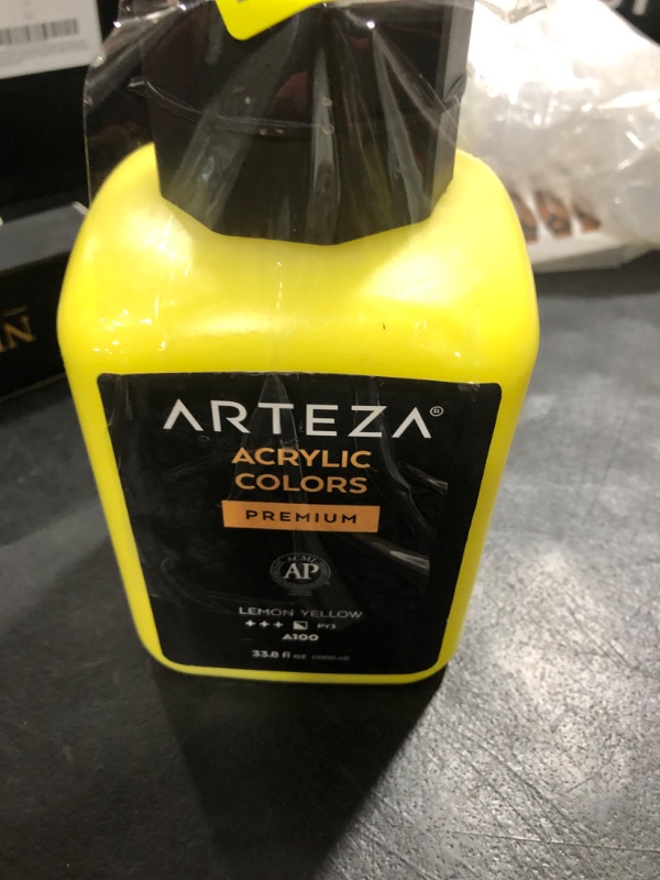 Photo 2 of ARTEZA Acrylic Paint, A100 Lemon Yellow, 33.8 fl oz, 1000ml Jar, Opaque, Quick-Drying, Acrylic Paints for Painting on Canvas, Paper, Wood 33.8 Fl Oz (Pack of 1) A100 Lemon Yellow