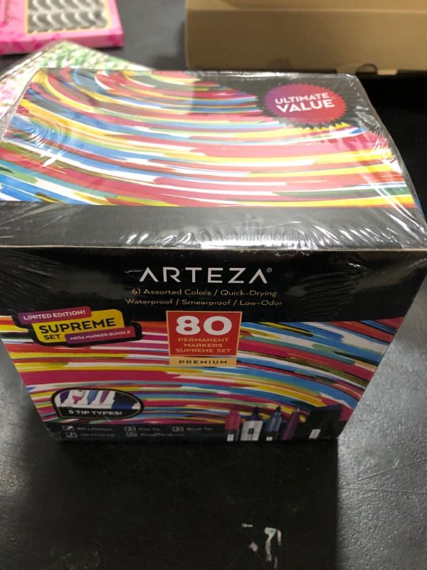 Photo 1 of ARTEZA Permanent Markers, Set of 80, 61 Assorted Colors Paint Pens, Waterproof, Crafts Supplies for Stone, Plastic, Glass, Wood, and Metal, Art Supplies for Calligraphy, Coloring