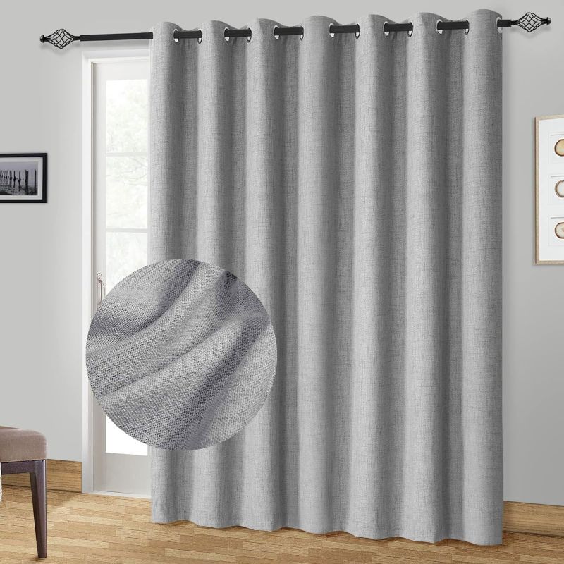 Photo 1 of 100% Blackout Curtains Extra Wide Blackout Curtains 100 Inch Patio Door Curtains Linen Blackout Curtain Burlap Curtains for Sliding Glass Door(W100 x L84 1 Panel, Gray)