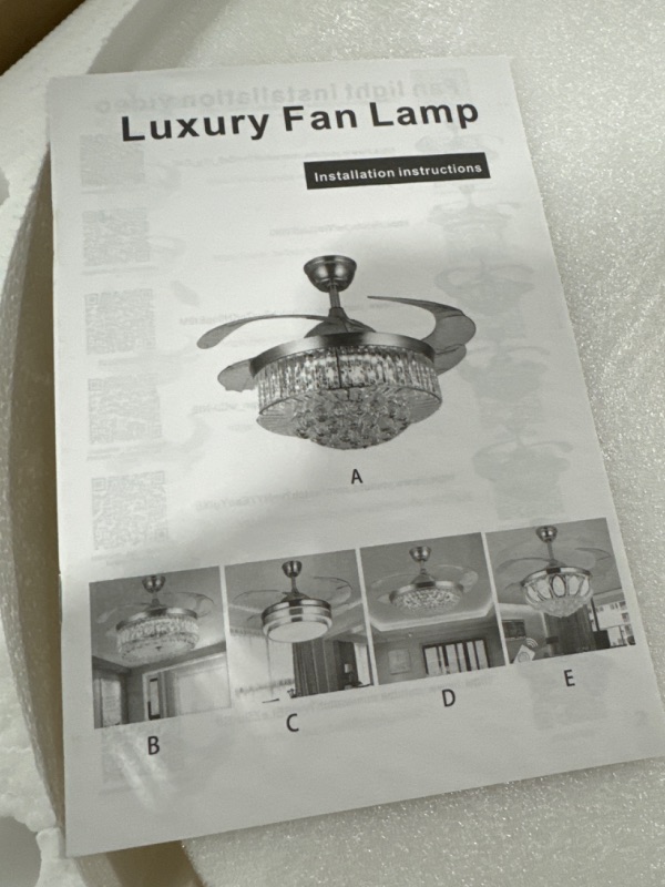 Photo 2 of 42''Reversible Chandelier Crystal Ceiling Fan with Lights, Stepless Dimming Modern Ceiling Fan Remote Control Retractable Invisible Blades, 6 Speeds Indoor Fandelier Kits for Living Room Bedroom