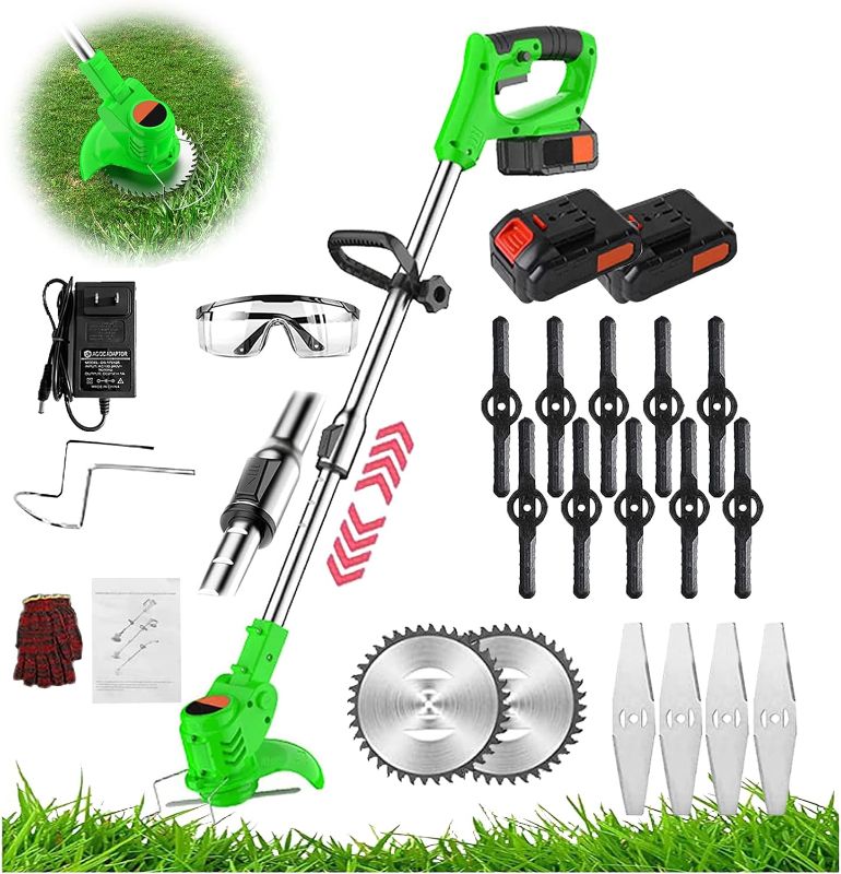 Photo 1 of Electric Weedeater 24v Weed Eater Battery Powered Electric String Trimmer Cordless Weed Cutter with 2pcs 2ah Batteries and 3 Types Blades, Lawn Edger Lightweight and Powerful for Garden and Yard
