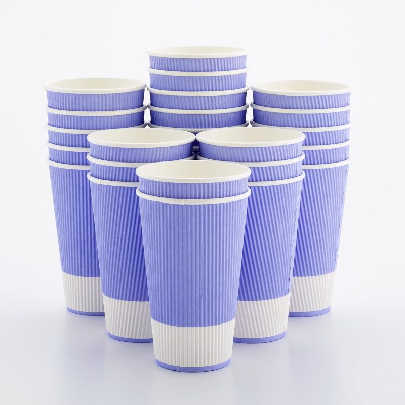 Photo 1 of 16 Ounce Paper Coffee Cups, Ripple Wall Disposable Paper Cups - Leakproof, Recyclable, Light Purple Paper Hot Cups, Insulated, Matching Lids Sold Separately - Restaurantware, Unkown Amount
