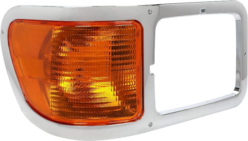 Photo 1 of ECOTRIC Passenger Side Corner Signal Lights Lens w/Headlight Bezel Compatible with 2000-2015 Ford F650 F750 Right Replacement for FO2521196 & YC3Z13200AA
