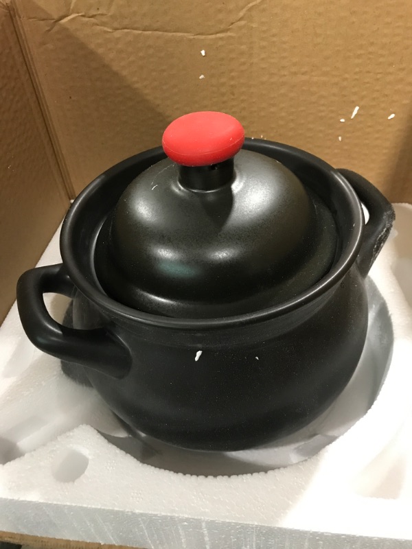 Photo 2 of Chinese Ceramic Cooking Pot 3L Earthen Pot Chinese Casserole Pot Stew Pot Chinese Earthenware Cooking Pot with Lid, Ceramic Stock Pot Soup Cooker