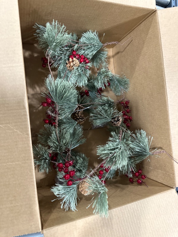 Photo 1 of 2 Pack Christmas Garland with Lights, Total 12FT Smokey Pine Garland with Red Berry for Christmas Decorations, Indoor Outdoor Red Berry Garland with 8 Mode Led String Lights
