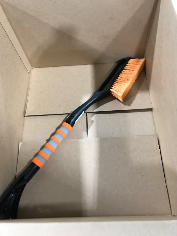 Photo 2 of AstroAI 27 Inch Snow Brush and Detachable Ice Scraper with Ergonomic Foam Grip for Cars, Trucks, SUVs (Heavy Duty ABS, PVC Brush) Small orange