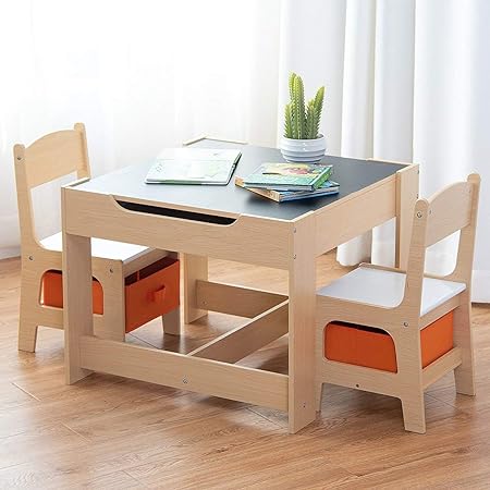 Photo 1 of Costzon Kids Table and Chair Set, 3 in 1 Wooden Activity Table for Toddlers Arts, Crafts, Drawing, Reading, Playroom, Toddler w/ 2 in 1 Tabletop, Storage Space, Gift for Boy & Girl