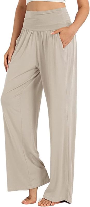 Photo 1 of [Size L] ODODOS Women's Wide Leg Palazzo Lounge Pants with Pockets Light Weight Loose Comfy Casual Pajama Pants-32 inseam, Light Beige