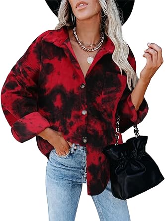 Photo 1 of [Size L] StunShow Womens Corduroy Button Down Shacket Casual Long Sleeve Shirt Boyfriend Jacket Tops Oversized with Pockets 