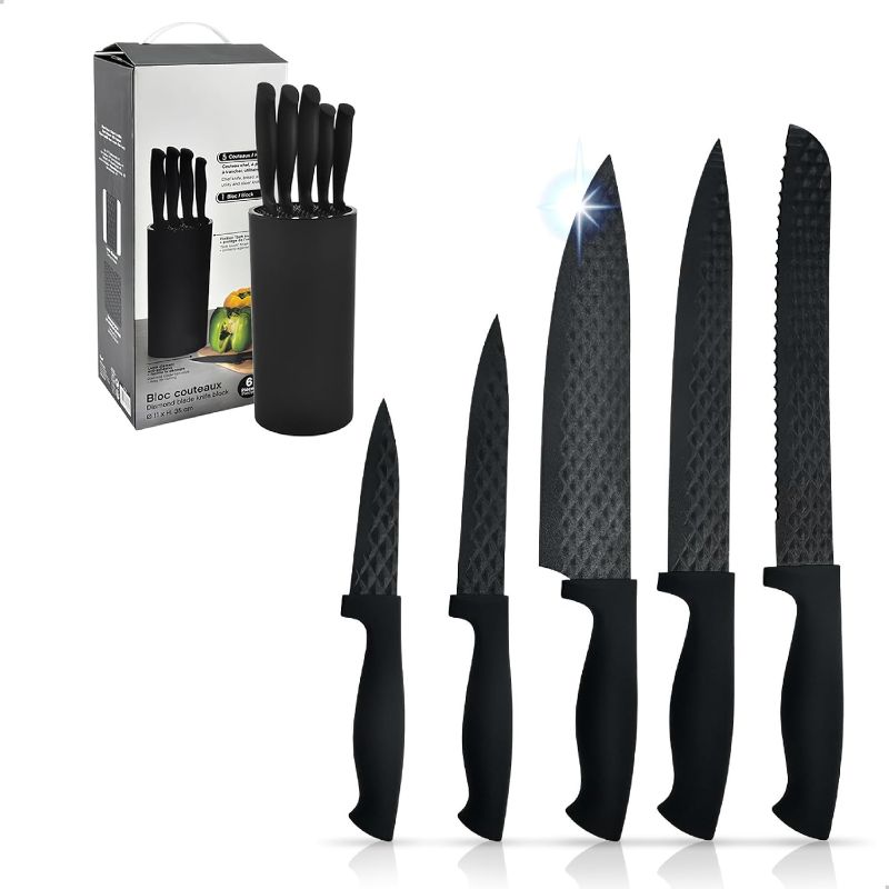 Photo 1 of  6 Piece Black Knife Set With Block, Kitchen Knife Sets With Block, Knife Sets For Kitchen With Block, Knife Set Stainless Steel, Black Knife Block