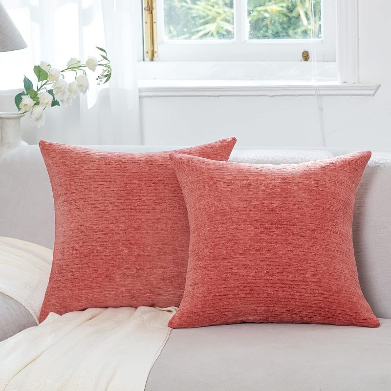 Photo 1 of WLNUI Dusty Cedar Pillow Covers 18x18 Inch Set of 2 Luxurious Decorative Chenille Throw Pillow Covers Square Cushion Covers for Couch Sofa Bed Living Room Farmhouse Home Decor