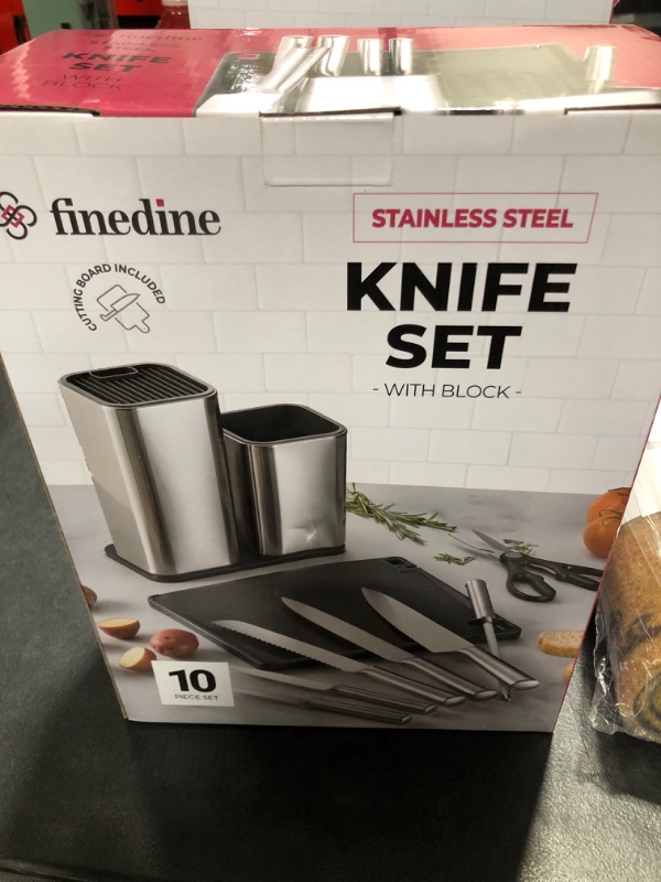 Photo 2 of 10-Piece Stainless-Steel Kitchen Knife Set - Newly Innovative Knifes Set with Utensil Holder - 5 Stainless-Steel Knives - Knife Sharpener - Kitchen Scissors - Cutting Board- Knife Block holder