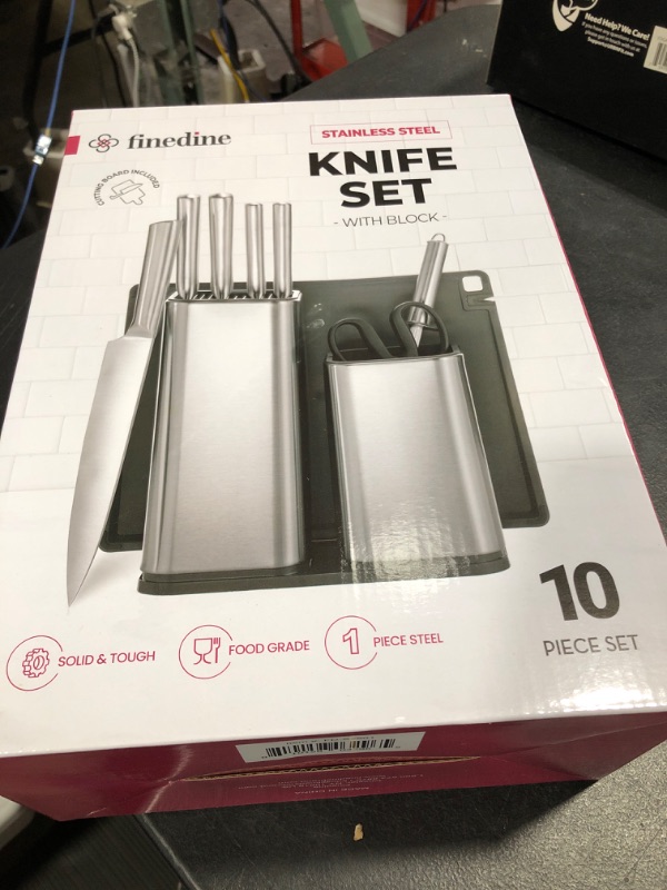 Photo 1 of 10-Piece Stainless-Steel Kitchen Knife Set - Newly Innovative Knifes Set with Utensil Holder - 5 Stainless-Steel Knives - Knife Sharpener - Kitchen Scissors - Cutting Board- Knife Block holder