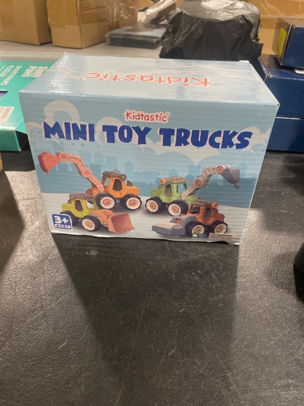Photo 1 of Kidtastic 4 Pack Vehicles Toys Take Apart STEM Learning Construction for Age 3, 4, 5, Bulldozer, Excavator, Digger, Roller, Toddler Tractor Toys, Take Apart Toys for Boys, Build a Truck, Screwdrivers