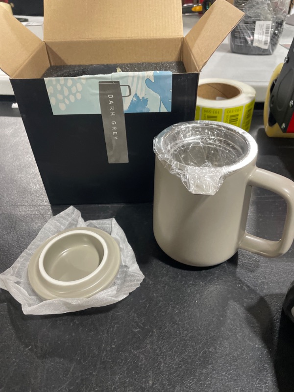 Photo 1 of Tea Te Ching Ceramic Tea Cup - 16 Oz Tea Mug with Infuser and Lid | Stainless Steel Tea Strainer for Steeping Loose Leaf Tea | Elegant Tea Infuser Mug | Coffee Cups with a Beautiful Gift Box, Grey Gray