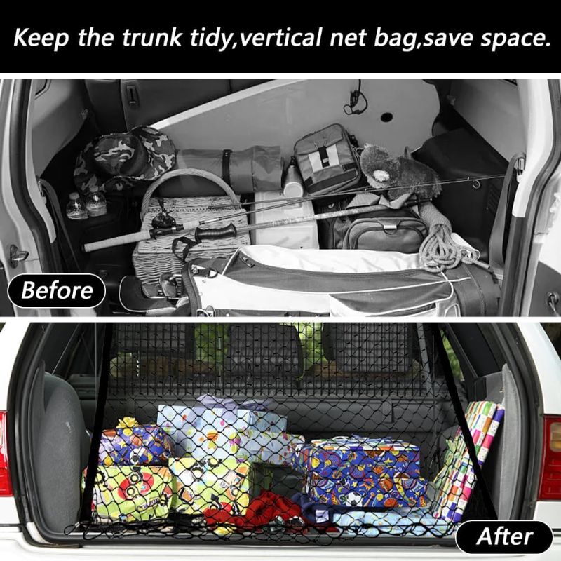 Photo 2 of 15pcs Cargo Net Kit, 120x70cm Adjustable Elastic Storage Net, Car Rear Cargo Net for Car, SUV, Truck, Easy Install (Black,15pcs)