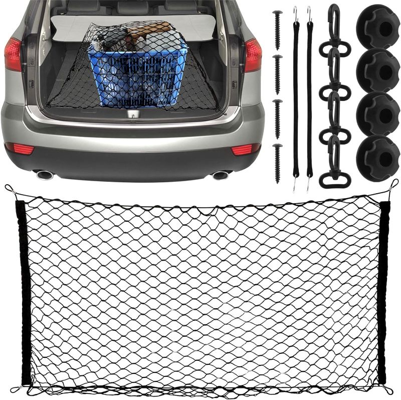 Photo 1 of 15pcs Cargo Net Kit, 120x70cm Adjustable Elastic Storage Net, Car Rear Cargo Net for Car, SUV, Truck, Easy Install (Black,15pcs)