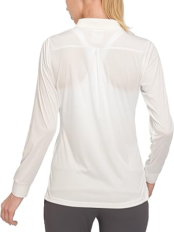 Photo 2 of Dasawamedh Women's Quick Dry Polo Shirt Long Sleeve Golf Shirt Stretch UV Protection Sports Tennis T-Shirt size medium color white