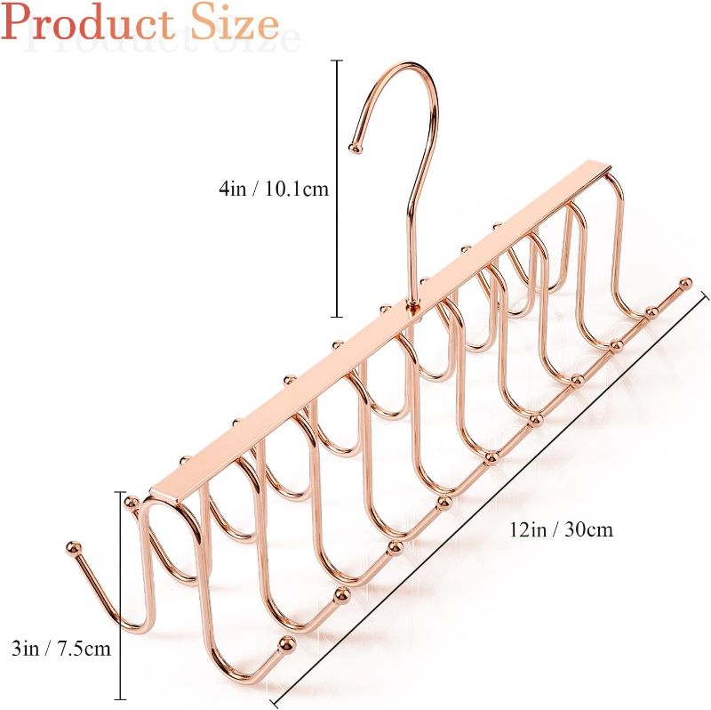 Photo 2 of Belt Tie Rack Hanger Removable Metal Hanger with Hooks Shawls Belt Towels Holder Organizer Storage Rack Space Saving, 20 Hooks, 12 x 4 x 3 Inch (Rose Gold, 1)