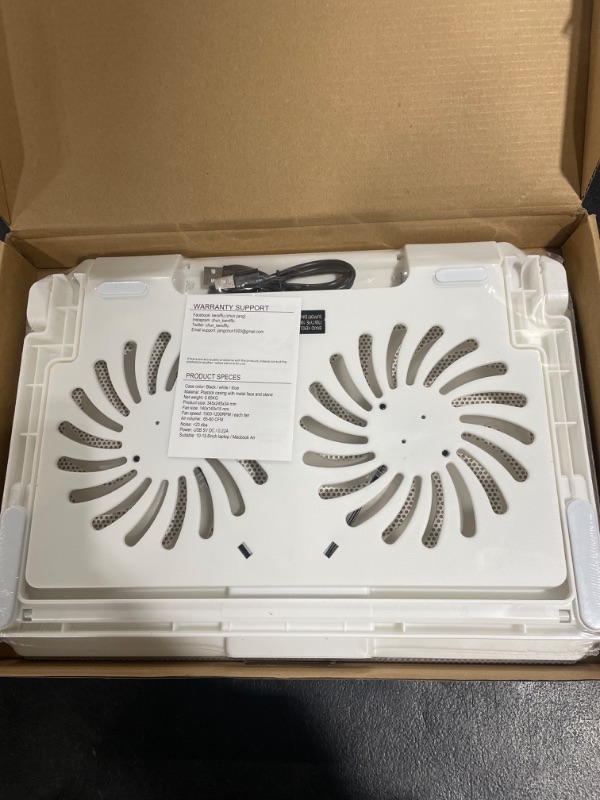 Photo 3 of KEROLFFU Laptop Cooling Fans 15.6 14 13 Inch (Big 2Fans 5.52 Inch, Double Sides Built-in USB Line, Back Feet Stand) Fit Apple Air/Pro/MacBook White