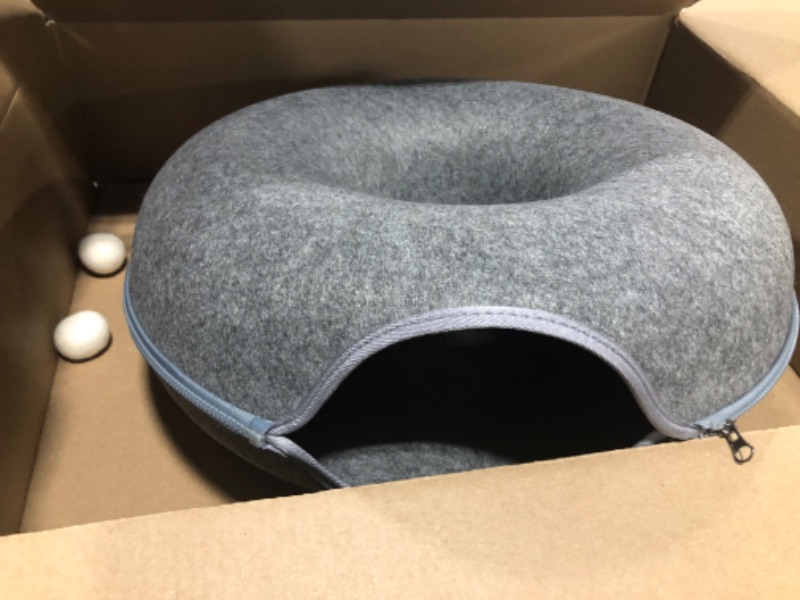 Photo 2 of  Peekaboo Cat Cave? Cat Tunnel Bed?Suitable Cat Tunnel For Multiple Cats?Cat Cave for Indoor Cats?Scratch Detachable & Washable Large Donut Cat Bed?for Cats Up to 10 Lbs?Dark Gray?
