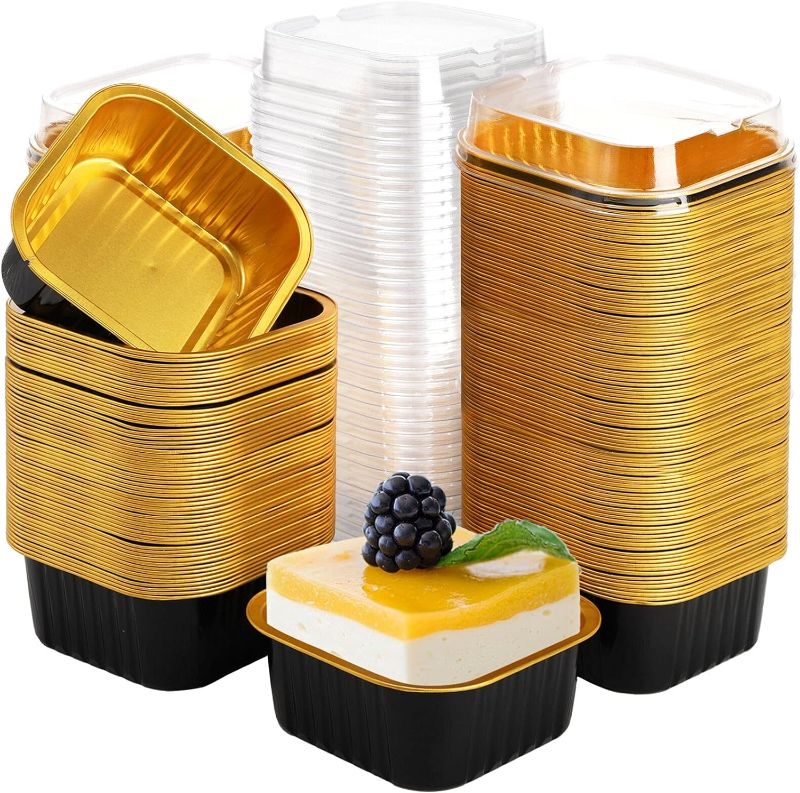 Photo 1 of 100 Pieces Aluminum Foil Baking Cups with Lids, 5.7 oz Disposable Ramekins Cupcake Containers, Square Cupcake Muffin Liners Cups for Party Mother's Day Wedding Christmas Birthday