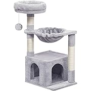 Photo 1 of  Small Cat Tree Tower with Luxury Condo, Basket Hammock for Indoor Kittens with Scratching Posts, Kittens Pet Activity Tree Play House Furniture, Toy Furball on Top, Stable