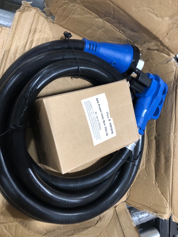 Photo 2 of 50 Amp Generator Cord and Power Inlet Box, 15FT Generator Cords 50 Amp,125V/250V Generator Power Cord NEMA14-50P/SS2-50R Twist Lock Connector 15FT Black+Blue