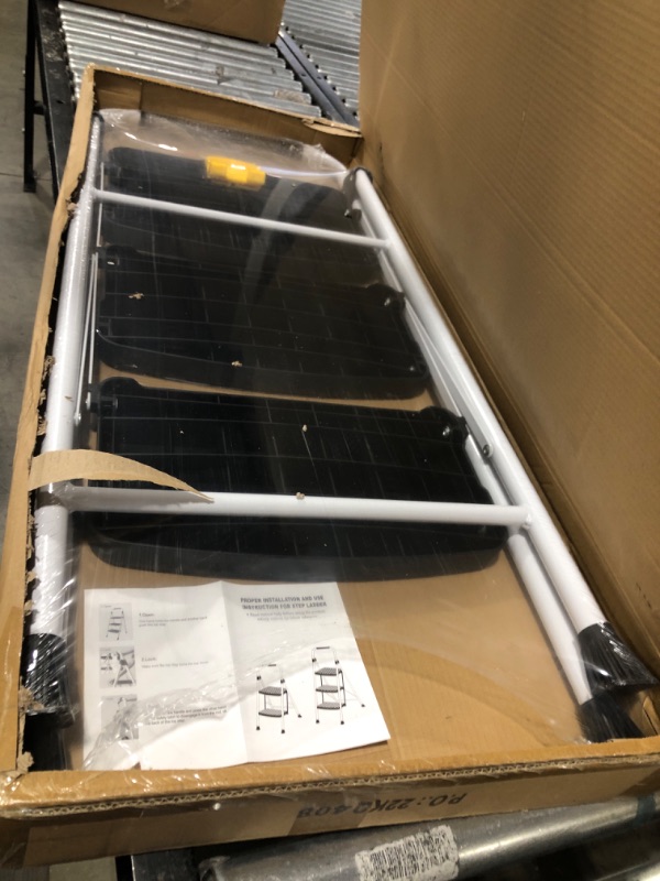 Photo 1 of HBTower 3 Step Ladder, Folding Step Stool with Unique Snap-Lock Design, 500 lb. Capacity Sturdy Steel Ladder, Lightweight, Portable Steel Step Stool with Handle, White 3-Step White